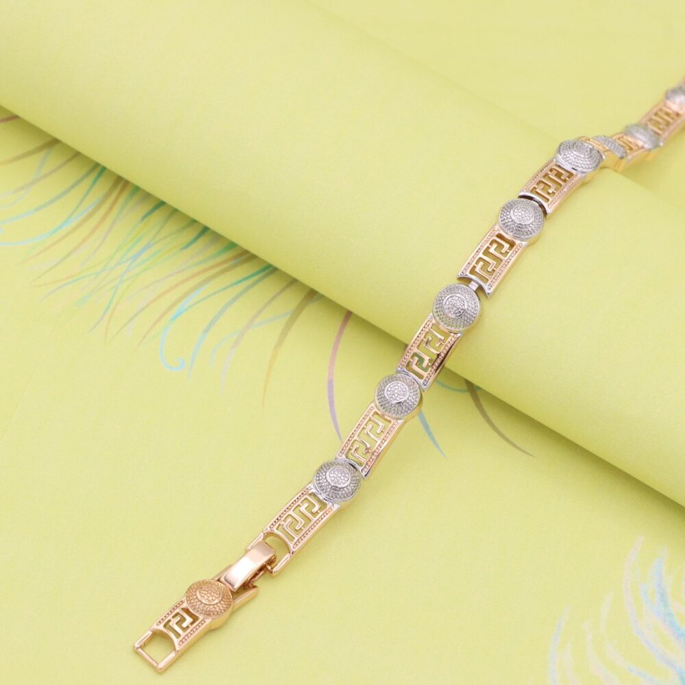 "Greek Key Rose Gold Bracelet with Silver Disc Accents, XPBL0792 - Picture 5 of 12